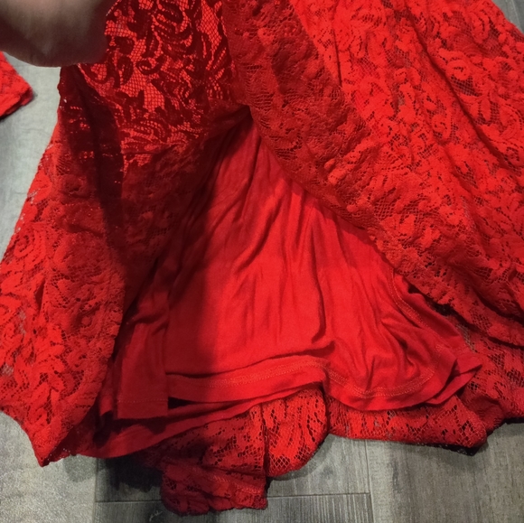 Free People Hearts Delight Red Lace Long Sleeve Dress - Picture 5 of 9